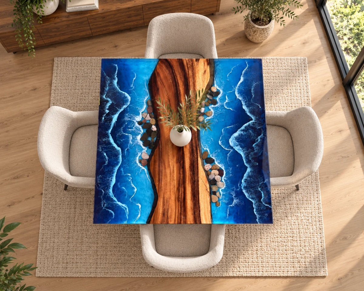 Aurorawoodart Custom Walnut Waves Beach Dining Table DT152