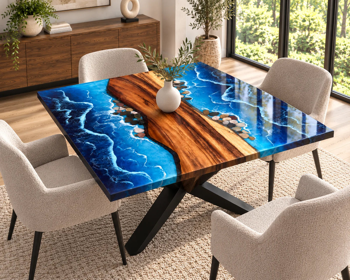 Aurorawoodart Custom Walnut Waves Beach Dining Table DT152