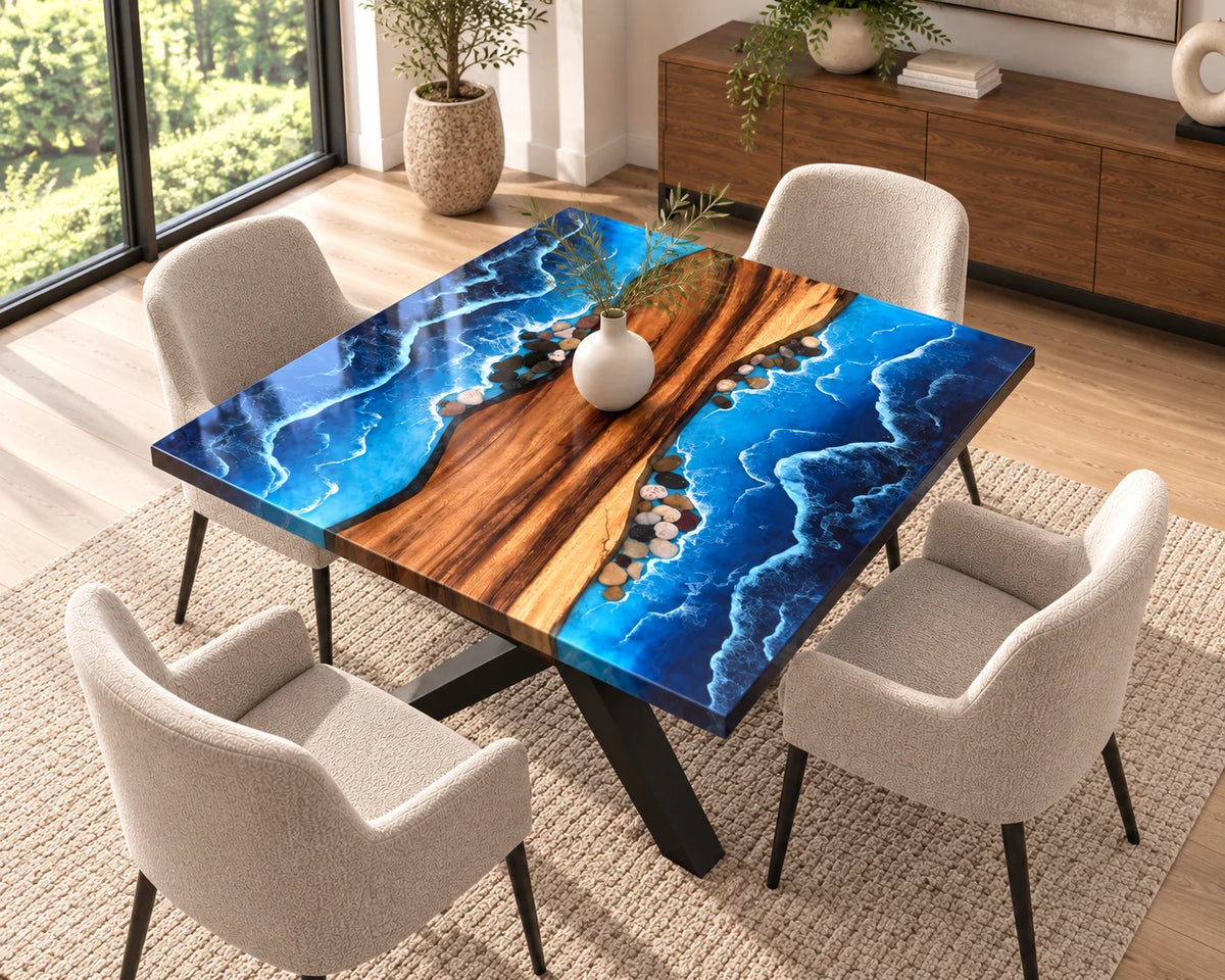 Aurorawoodart Custom Walnut Waves Beach Dining Table DT152
