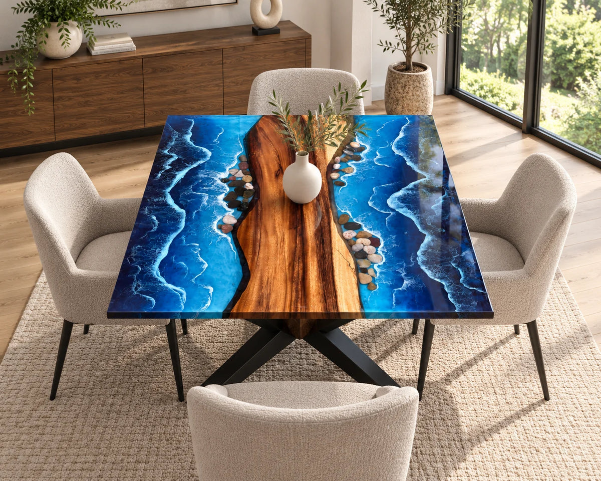 Aurorawoodart Custom Walnut Waves Beach Dining Table DT152
