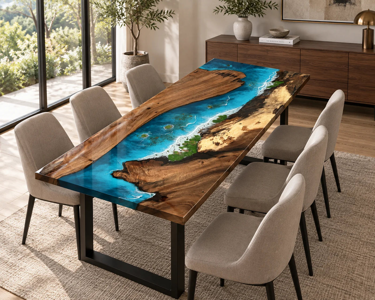 Aurorawoodart Custom Walnut Waves Beach Dining Table DT154
