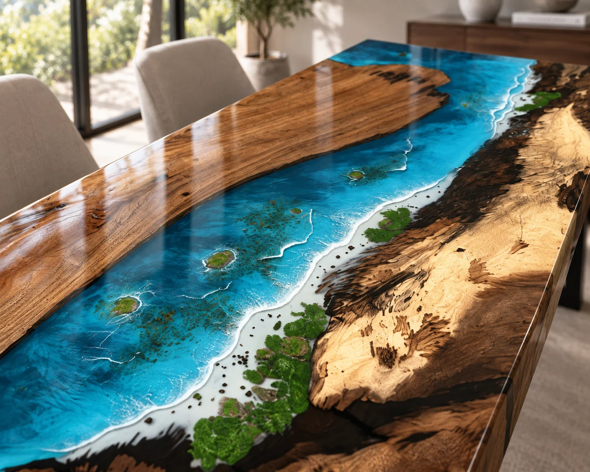 Aurorawoodart Custom Walnut Waves Beach Dining Table DT154