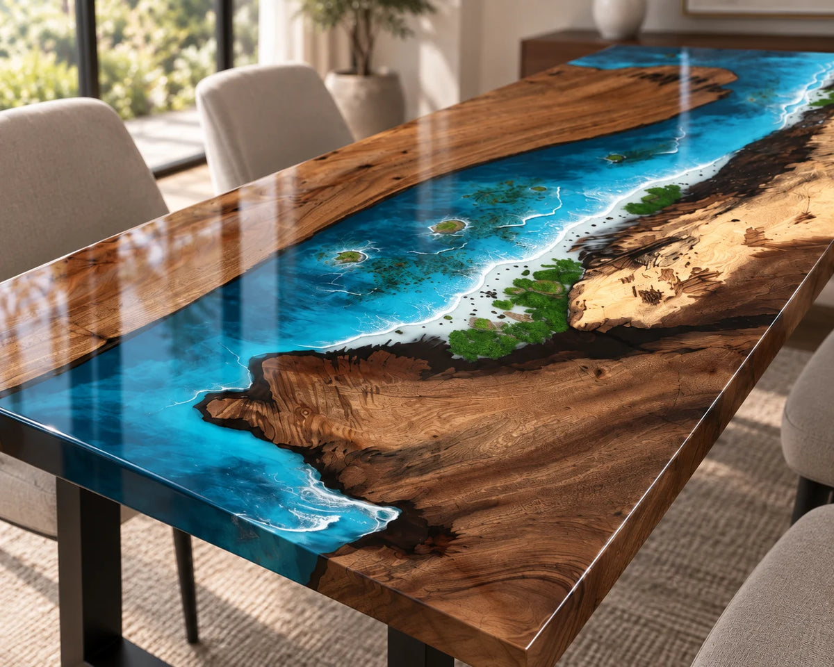 Aurorawoodart Custom Walnut Waves Beach Dining Table DT154