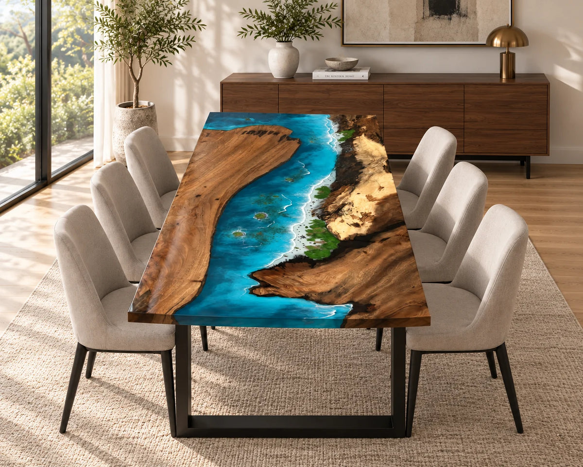 Aurorawoodart Custom Walnut Waves Beach Dining Table DT154
