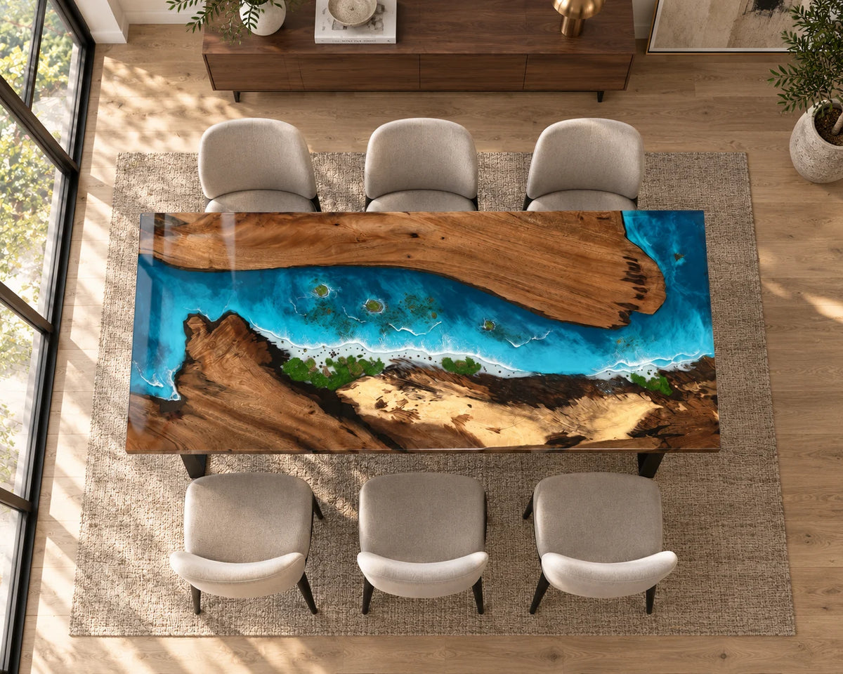 Aurorawoodart Custom Walnut Waves Beach Dining Table DT154