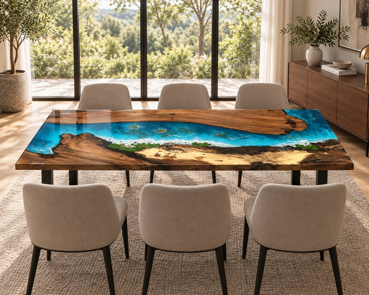 Aurorawoodart Custom Walnut Waves Beach Dining Table DT154