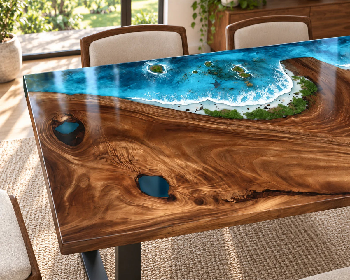 Aurorawoodart Custom Walnut Waves Beach Dining Table DT155