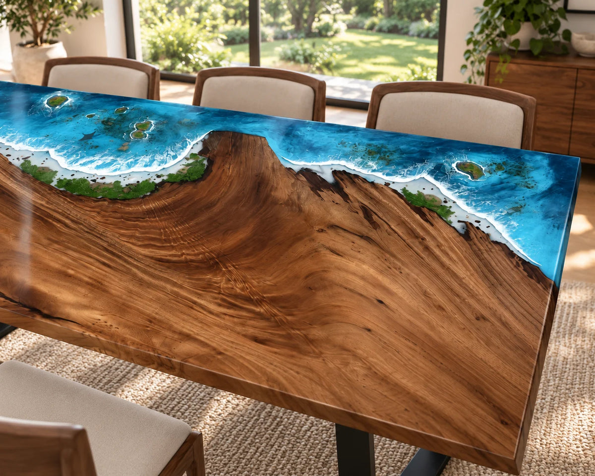 Aurorawoodart Custom Walnut Waves Beach Dining Table DT155