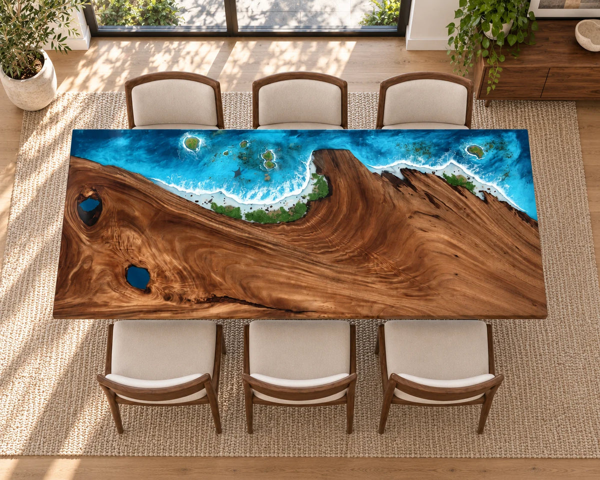Aurorawoodart Custom Walnut Waves Beach Dining Table DT155