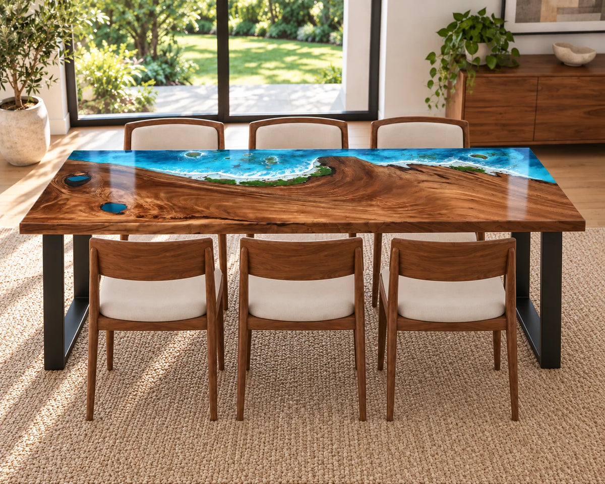 Aurorawoodart Custom Walnut Waves Beach Dining Table DT155