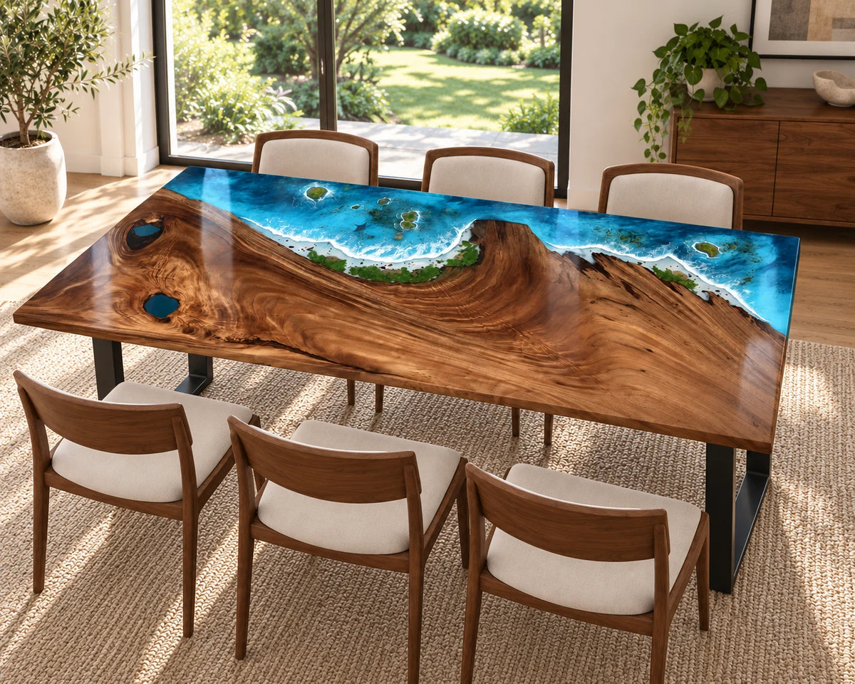 Aurorawoodart Custom Walnut Waves Beach Dining Table DT155