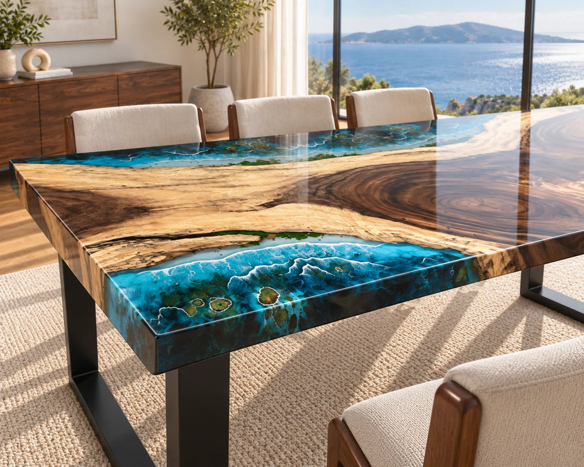 Aurorawoodart Custom Walnut Waves Beach Dining Table DT156