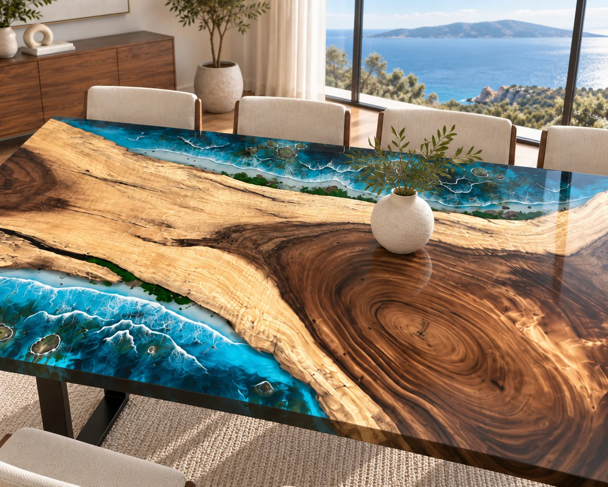 Aurorawoodart Custom Walnut Waves Beach Dining Table DT156