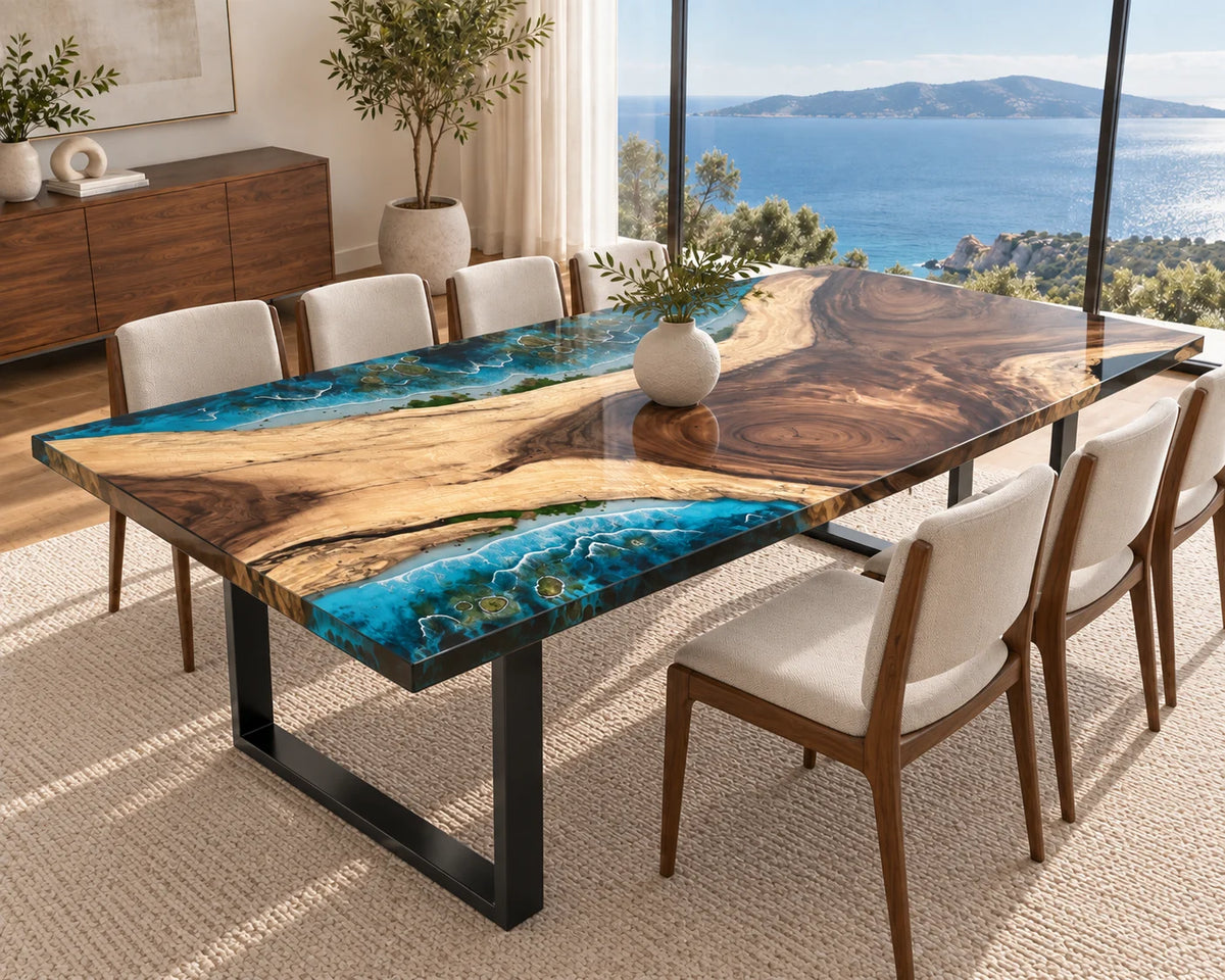 Aurorawoodart Custom Walnut Waves Beach Dining Table DT156