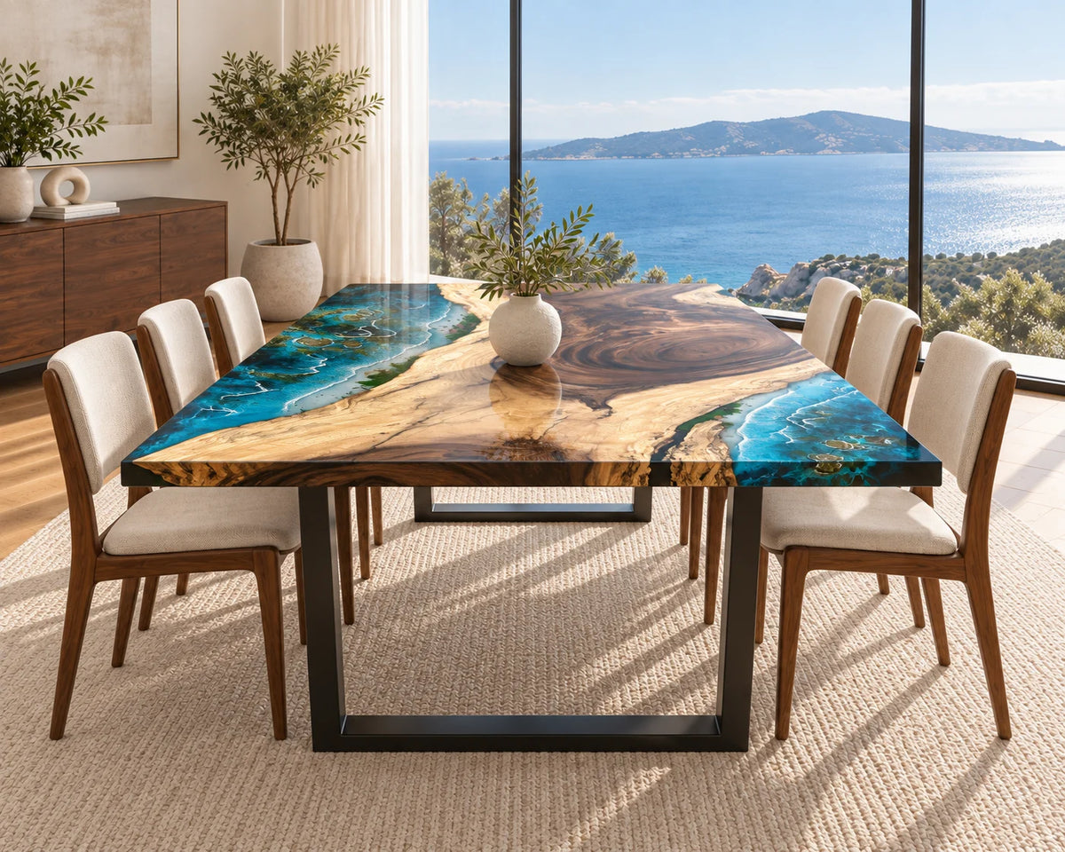 Aurorawoodart Custom Walnut Waves Beach Dining Table DT156