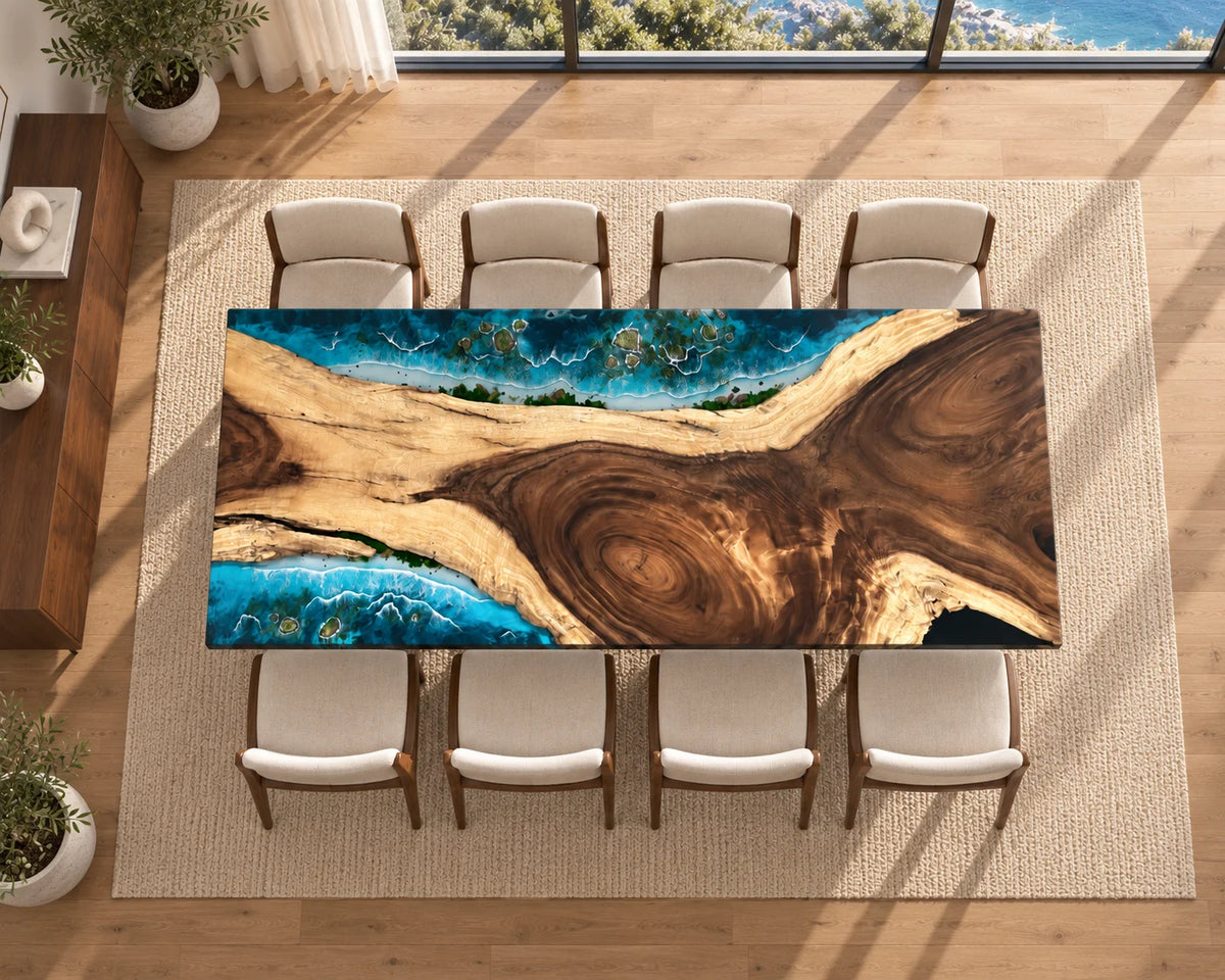 Aurorawoodart Custom Walnut Waves Beach Dining Table DT156
