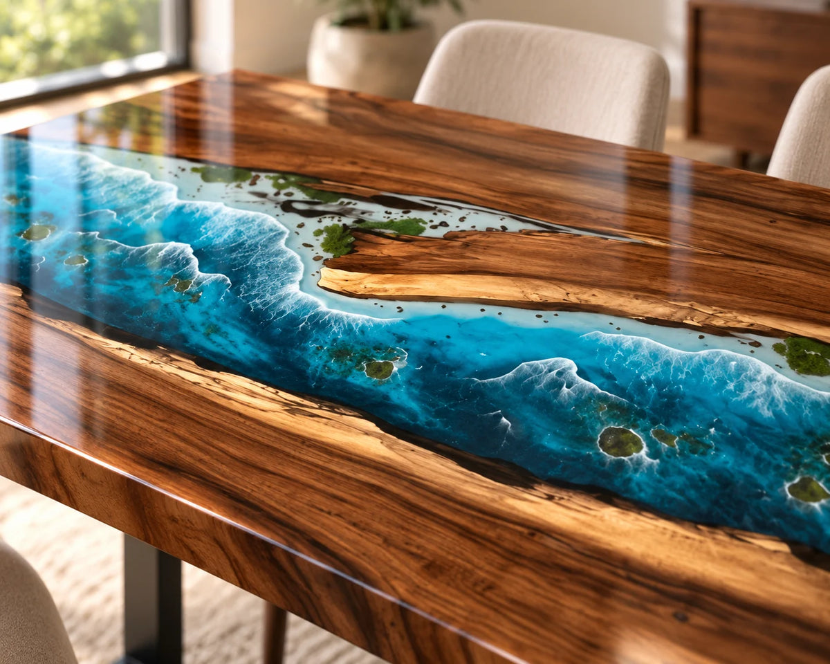 Aurorawoodart Custom Walnut Waves Beach Dining Table DT157