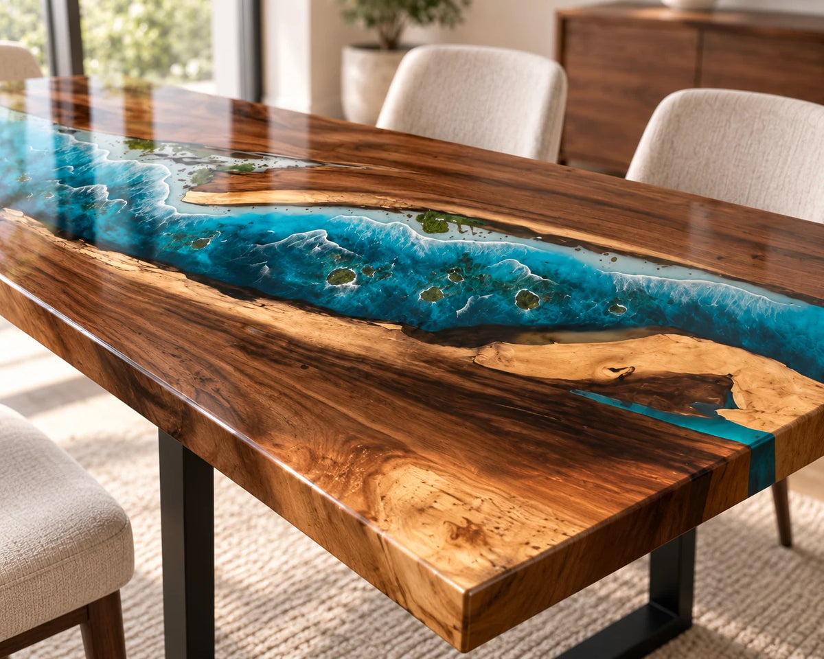 Aurorawoodart Custom Walnut Waves Beach Dining Table DT157