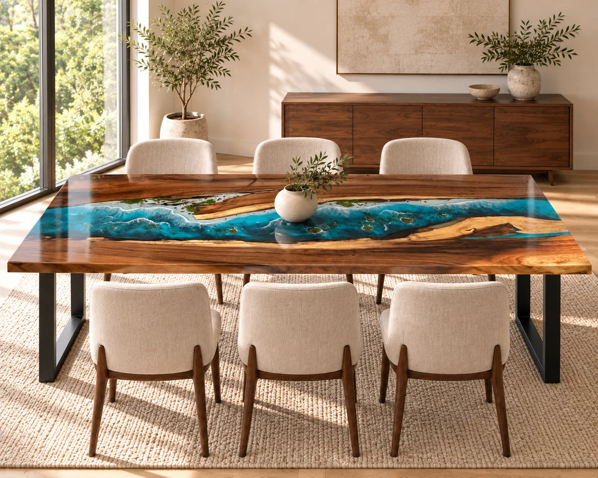 Aurorawoodart Custom Walnut Waves Beach Dining Table DT157