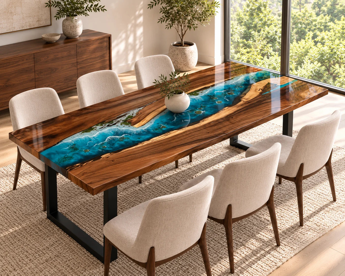 Aurorawoodart Custom Walnut Waves Beach Dining Table DT157