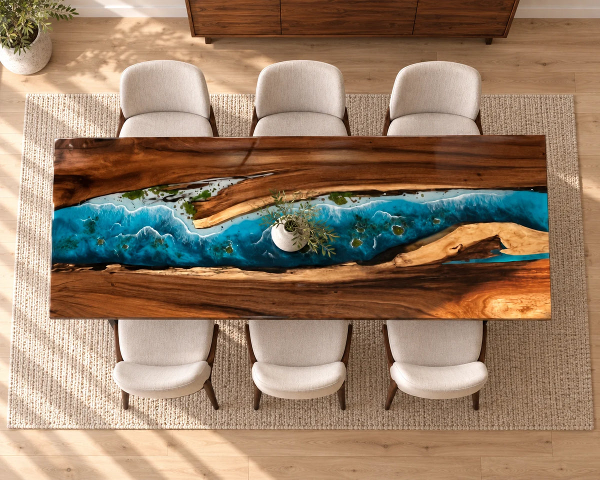 Aurorawoodart Custom Walnut Waves Beach Dining Table DT157