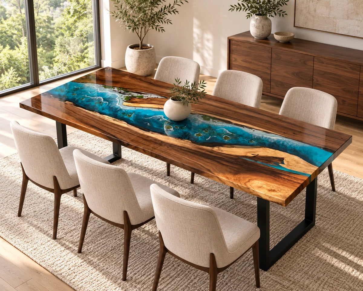 Aurorawoodart Custom Walnut Waves Beach Dining Table DT157