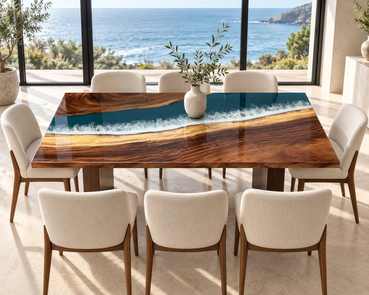 Aurorawoodart Custom Walnut Waves Beach Dining Table DT158