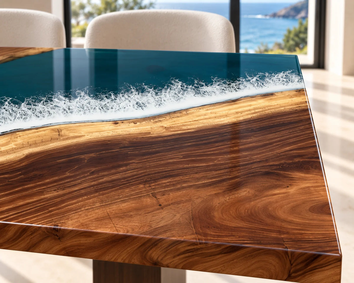 Aurorawoodart Custom Walnut Waves Beach Dining Table DT158