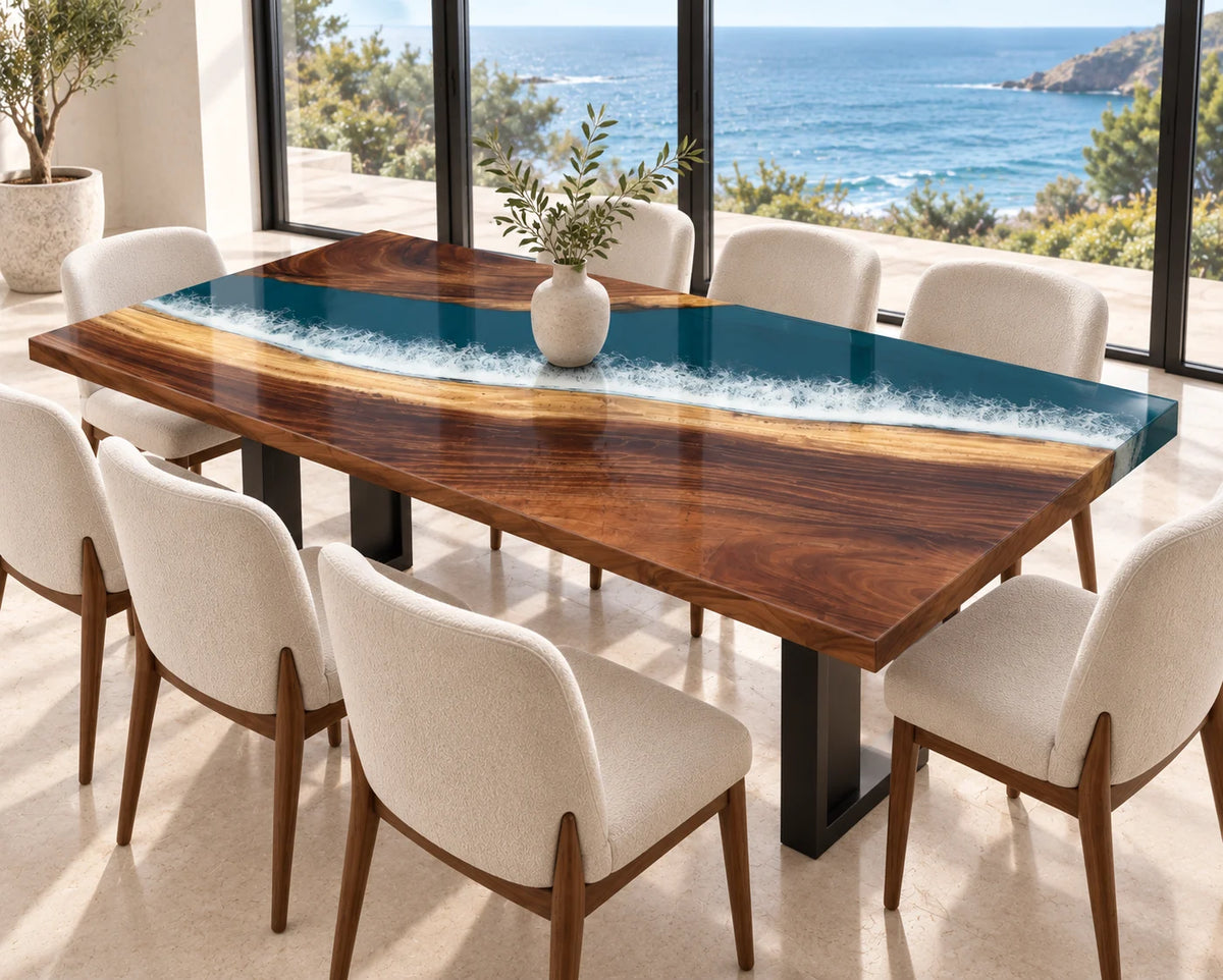 Aurorawoodart Custom Walnut Waves Beach Dining Table DT158