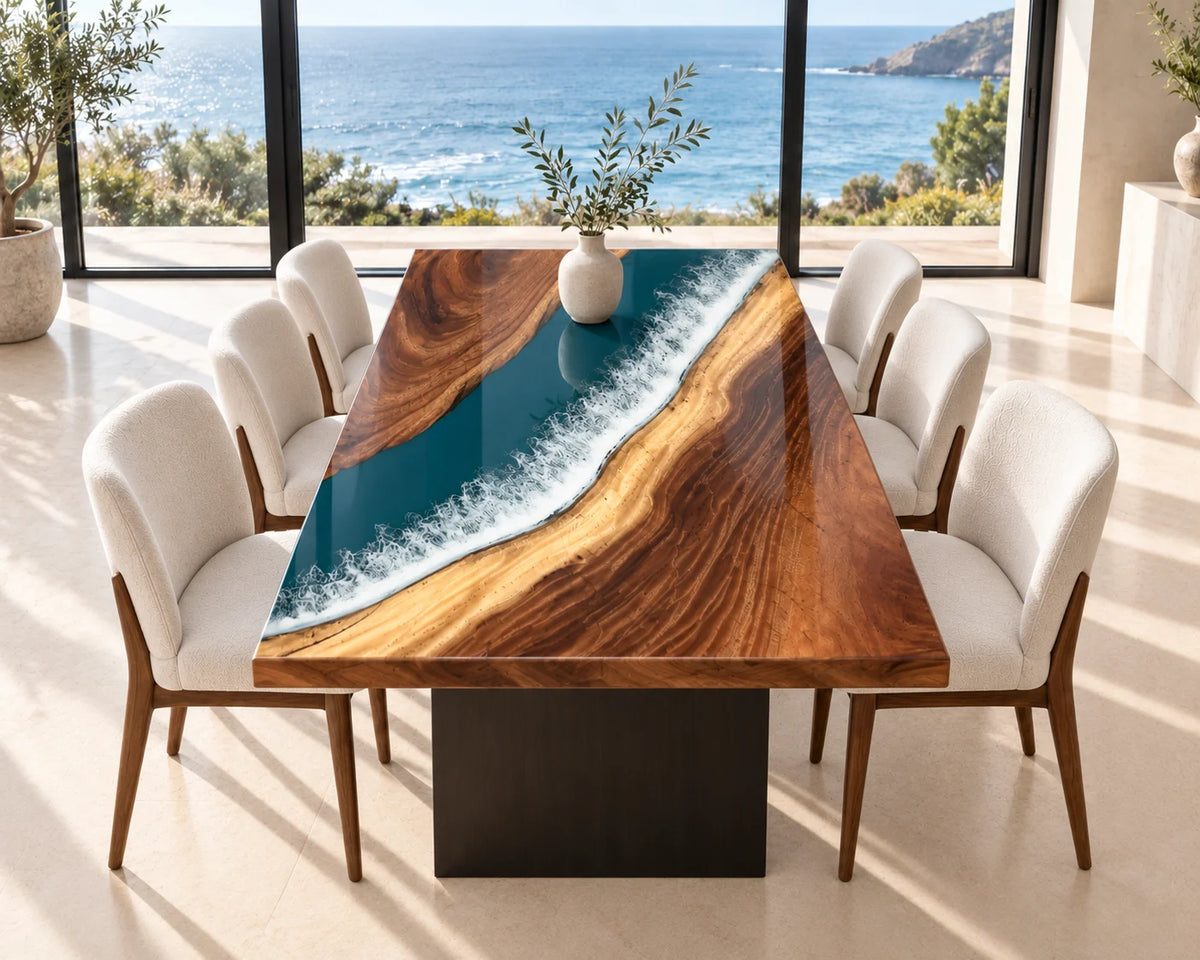 Aurorawoodart Custom Walnut Waves Beach Dining Table DT158