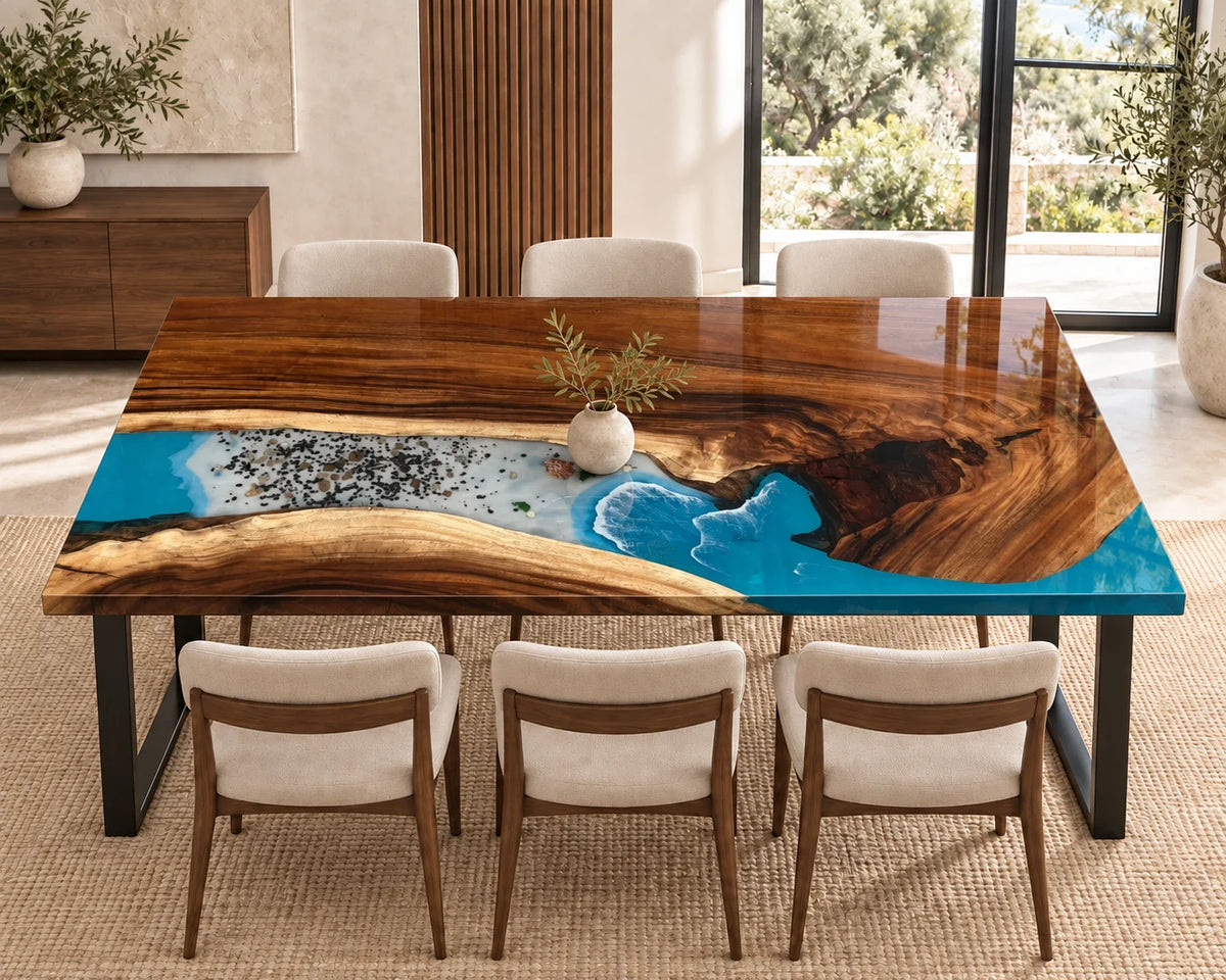 Aurorawoodart Custom Walnut Waves Beach Dining Table DT159