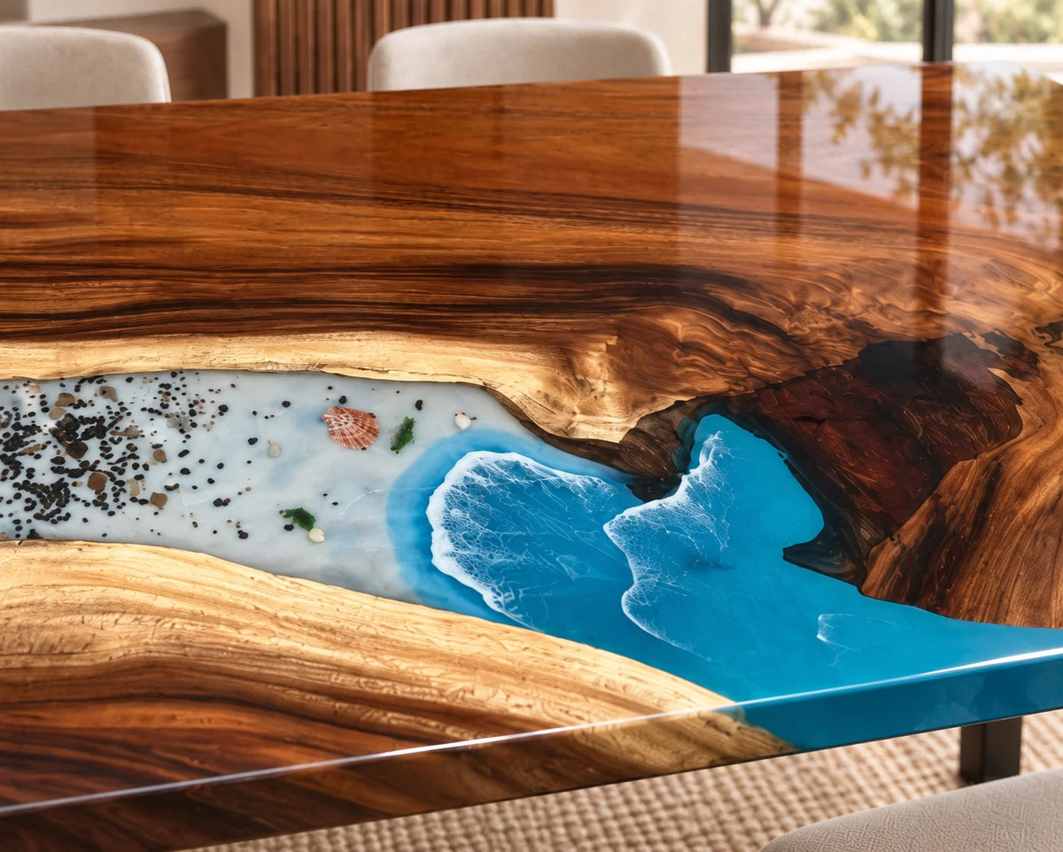 Aurorawoodart Custom Walnut Waves Beach Dining Table DT159