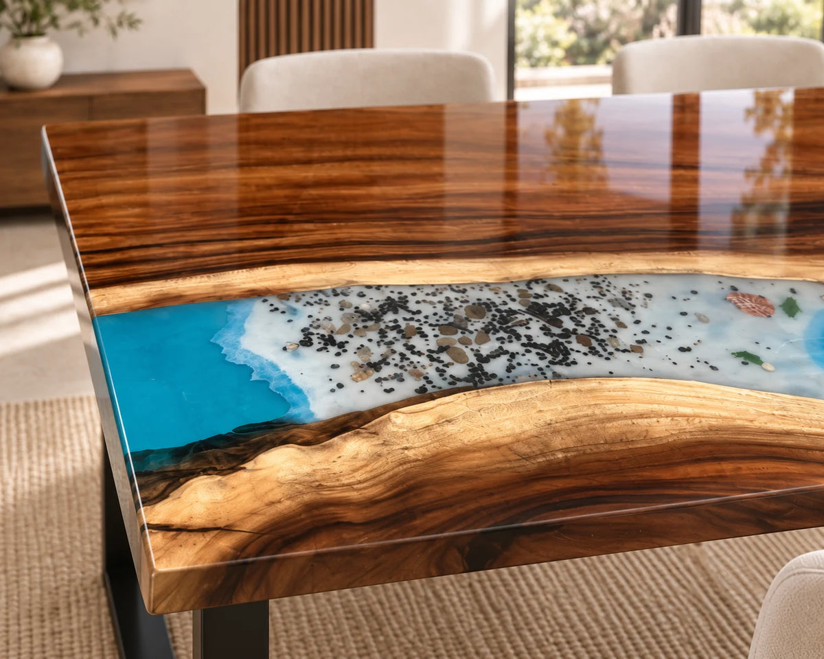 Aurorawoodart Custom Walnut Waves Beach Dining Table DT159