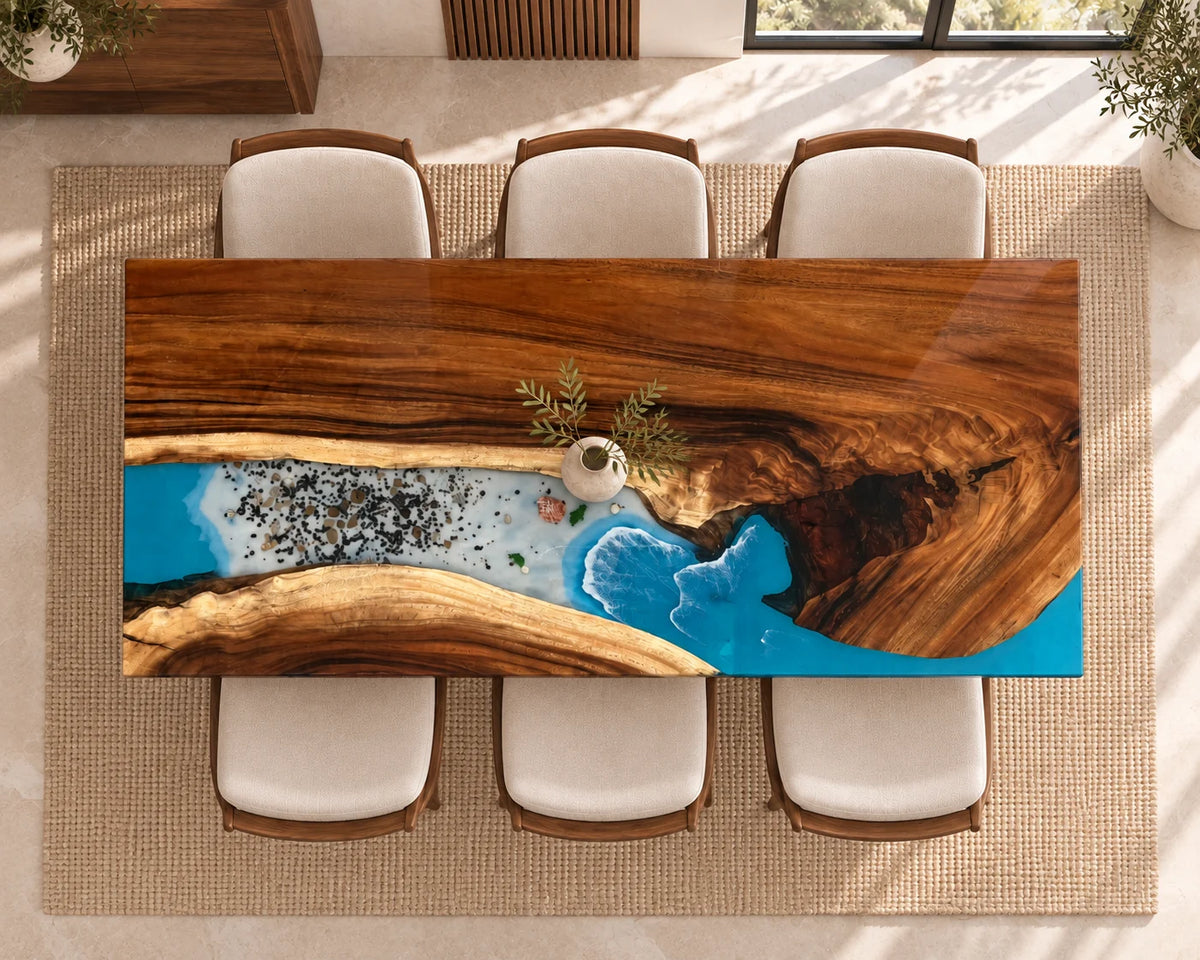 Aurorawoodart Custom Walnut Waves Beach Dining Table DT159