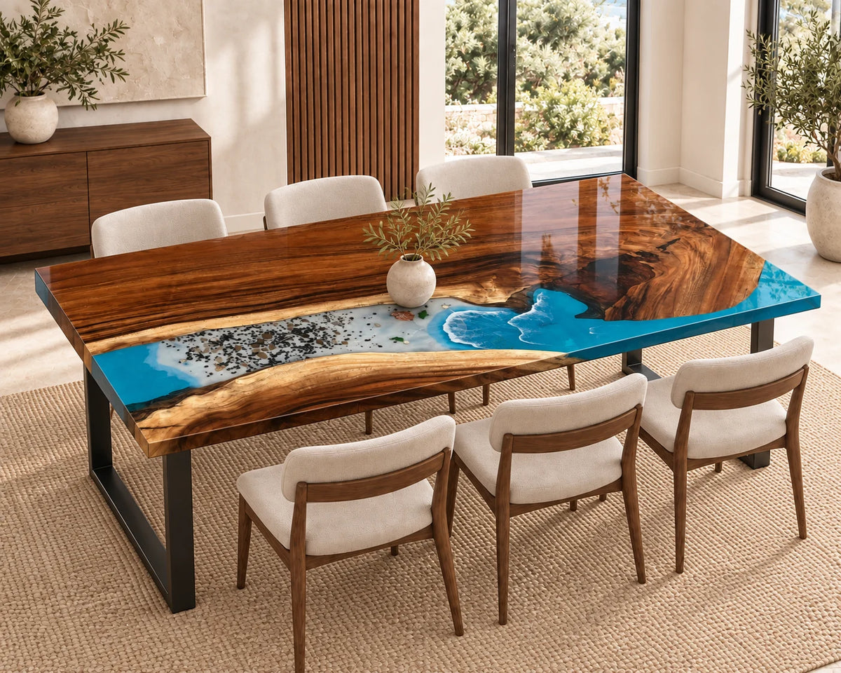 Aurorawoodart Custom Walnut Waves Beach Dining Table DT159