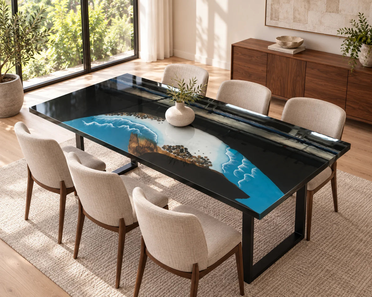 Aurorawoodart Custom Walnut Waves Beach Dining Table DT160