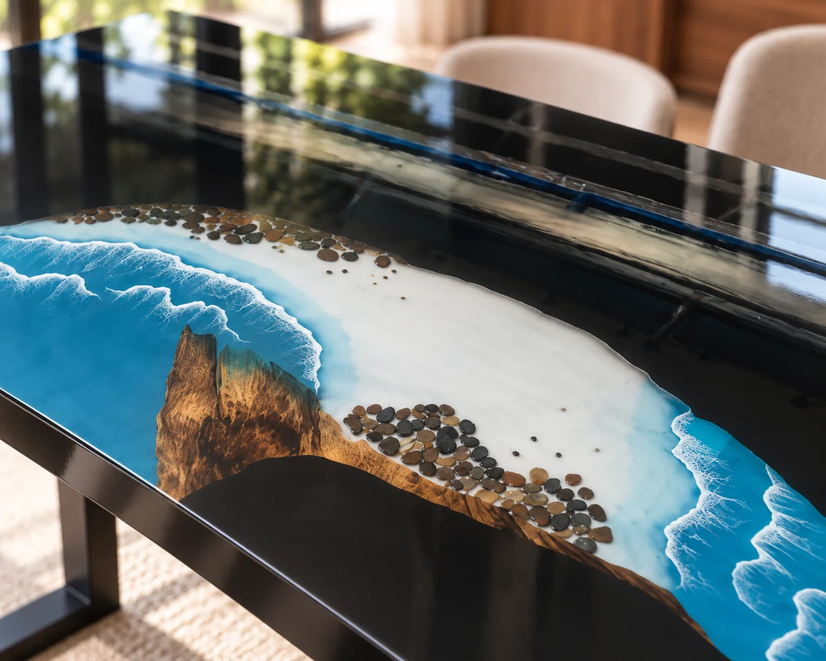 Aurorawoodart Custom Walnut Waves Beach Dining Table DT160
