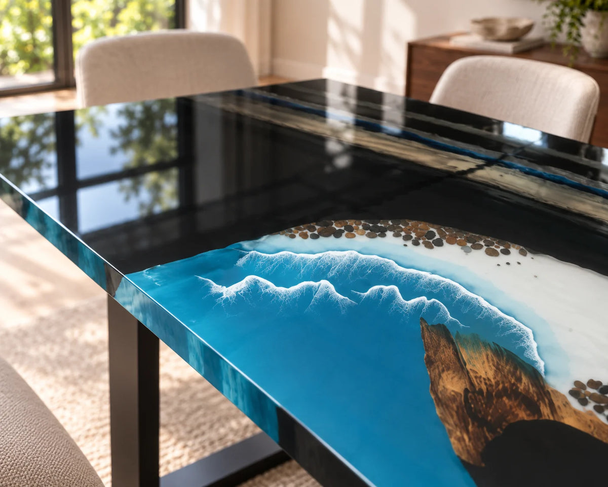 Aurorawoodart Custom Walnut Waves Beach Dining Table DT160