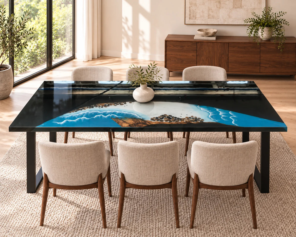 Aurorawoodart Custom Walnut Waves Beach Dining Table DT160