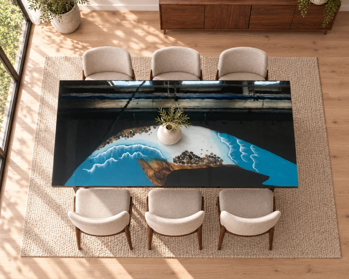 Aurorawoodart Custom Walnut Waves Beach Dining Table DT160