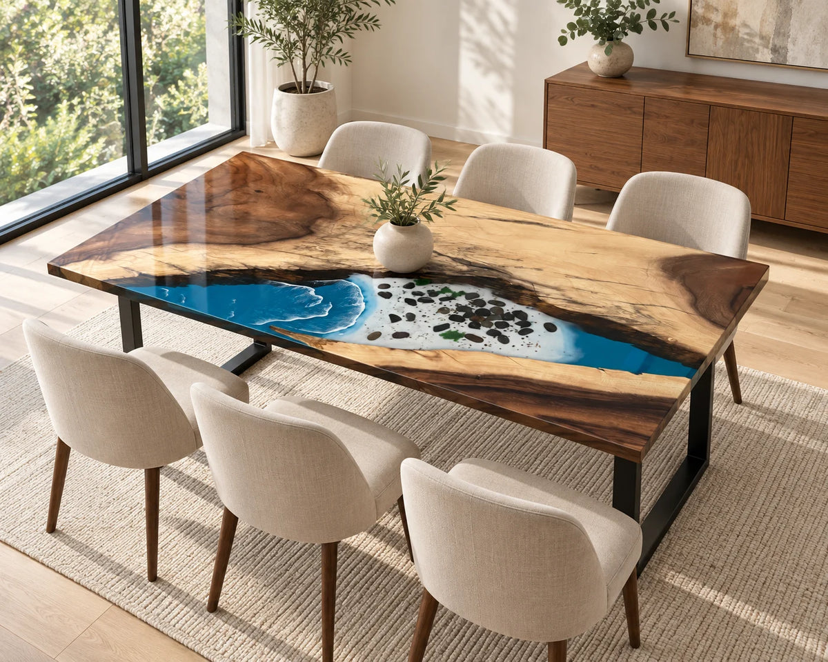 Aurorawoodart Custom Walnut Waves Beach Dining Table DT161