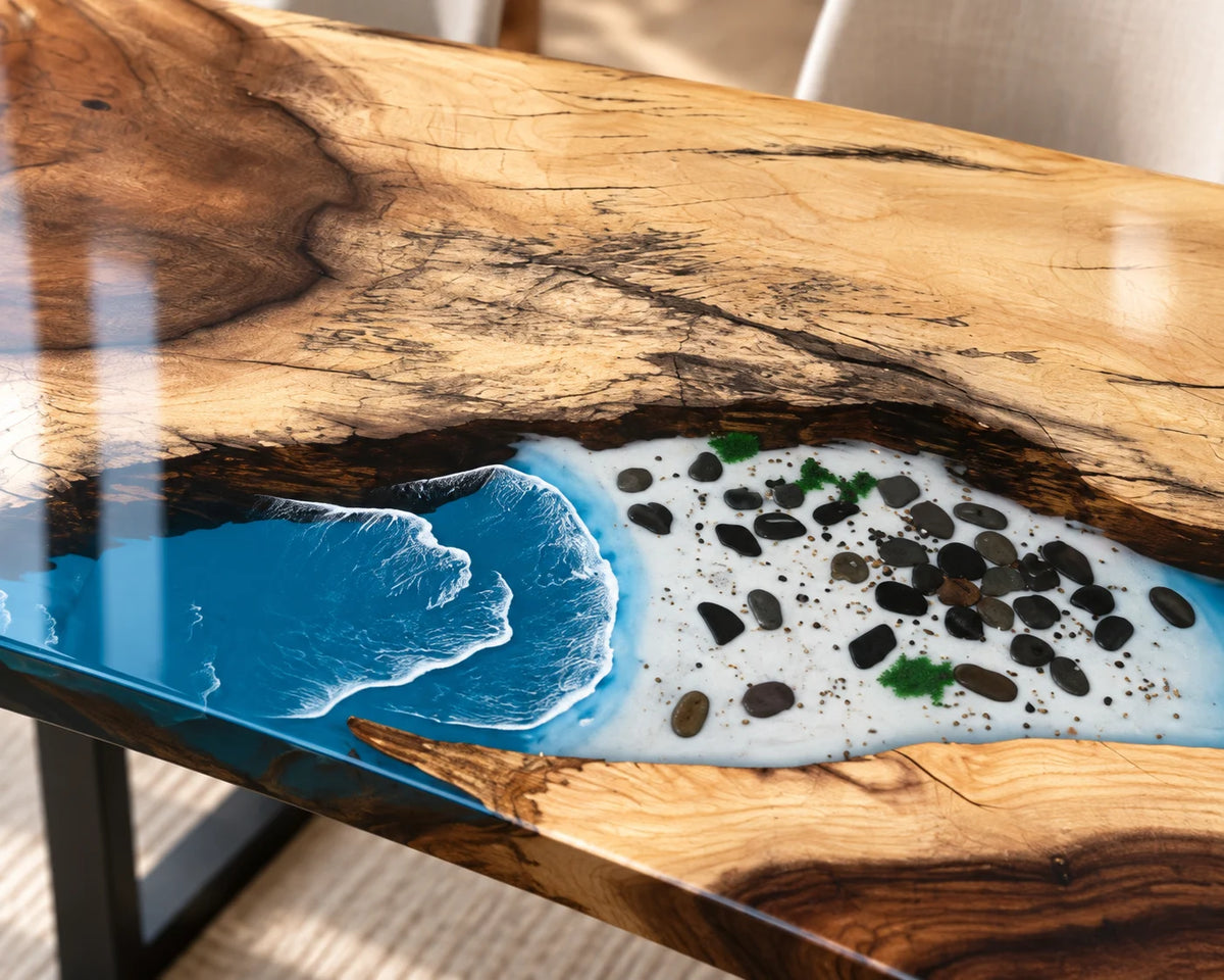 Aurorawoodart Custom Walnut Waves Beach Dining Table DT161