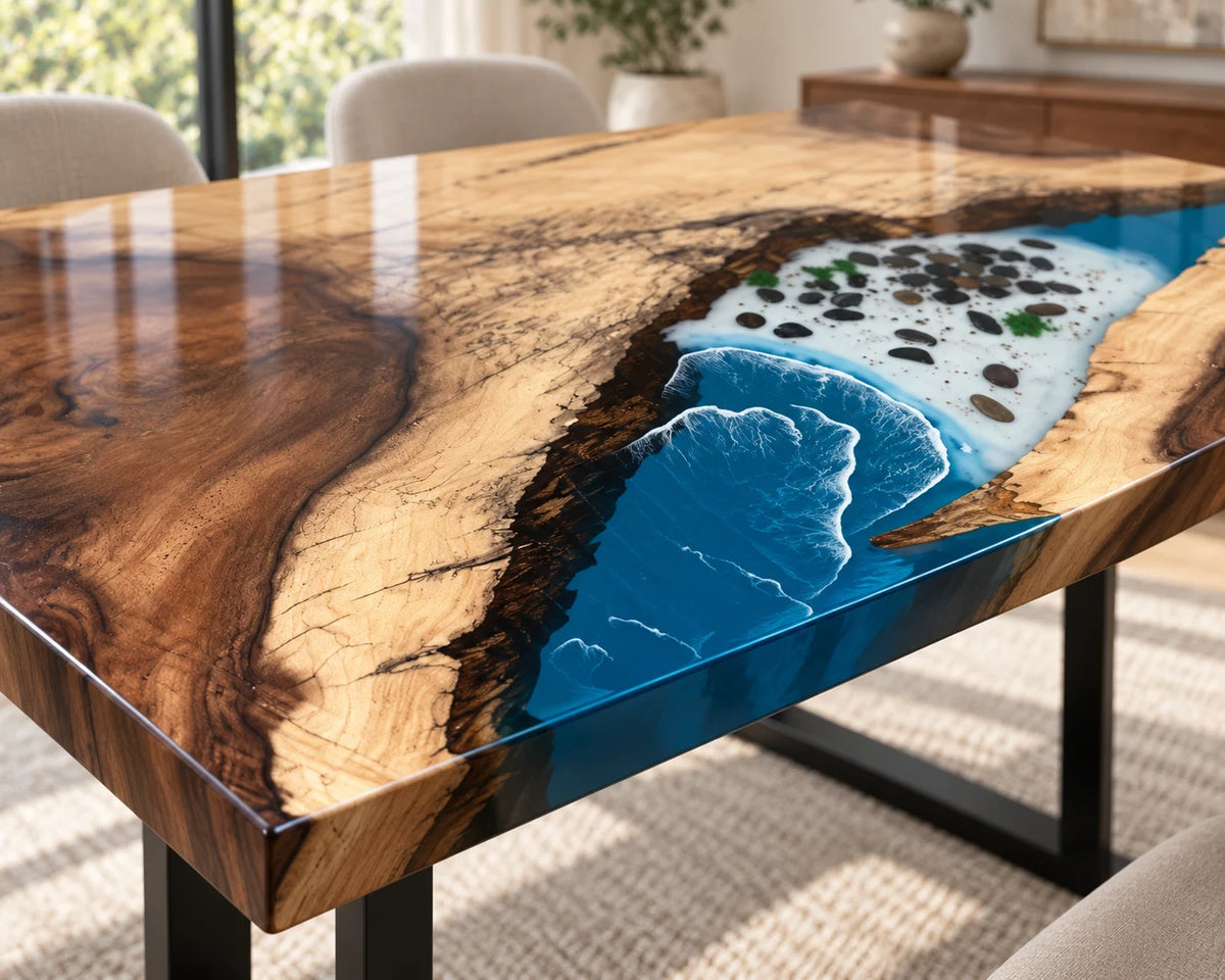 Aurorawoodart Custom Walnut Waves Beach Dining Table DT161