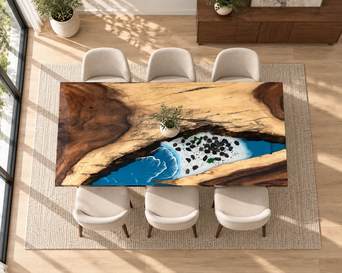 Aurorawoodart Custom Walnut Waves Beach Dining Table DT161