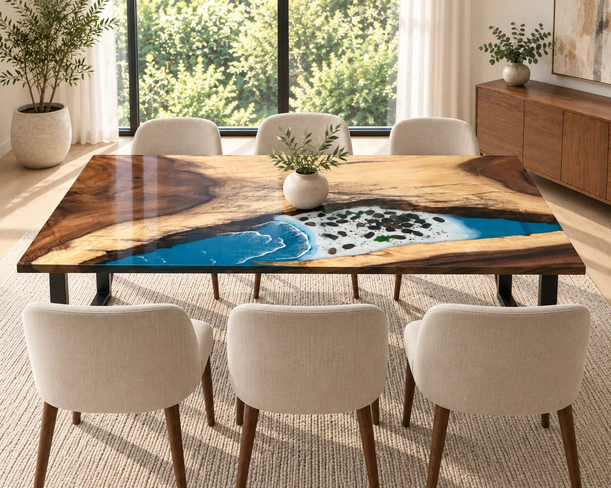 Aurorawoodart Custom Walnut Waves Beach Dining Table DT161