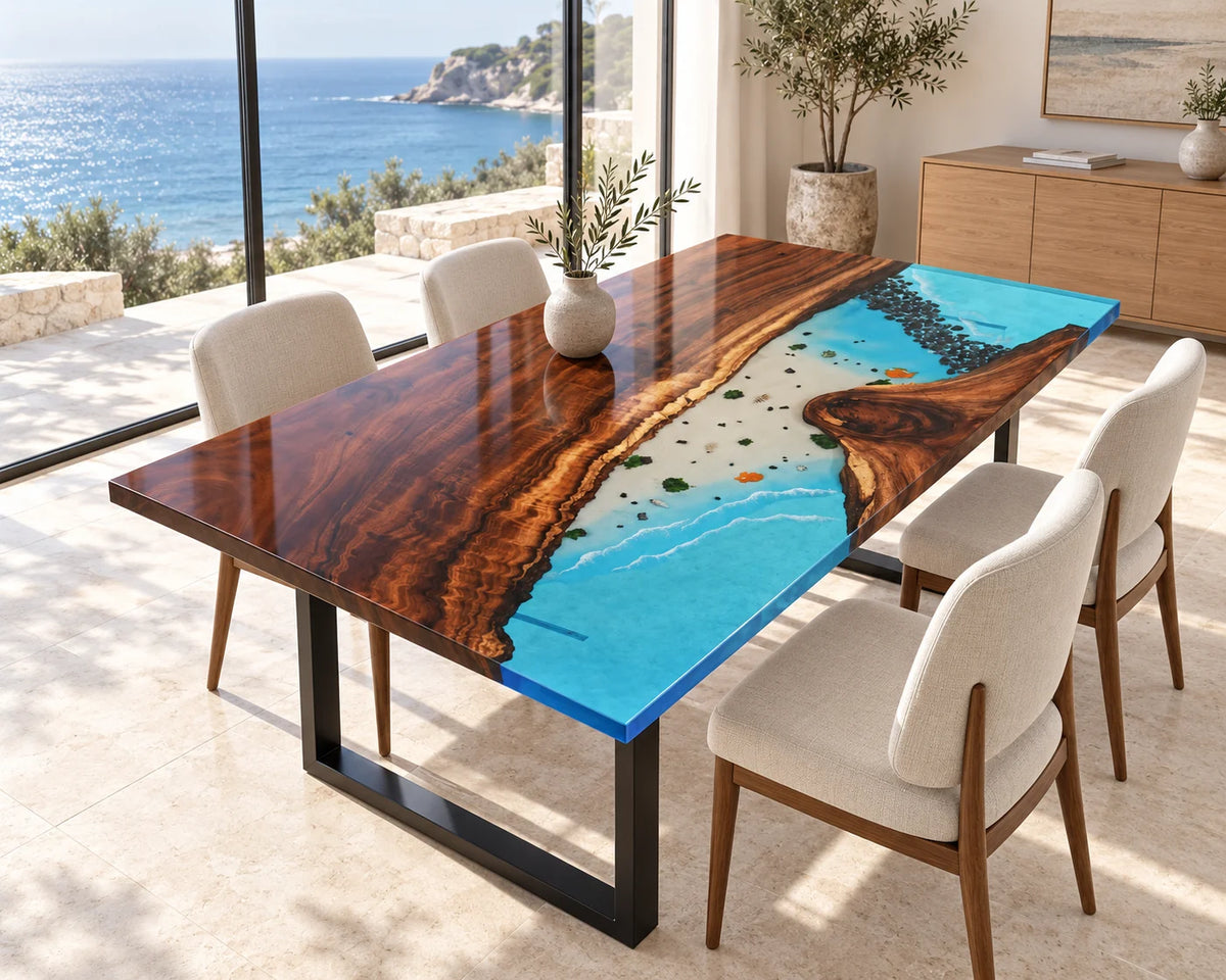 Aurorawoodart Custom Walnut Waves Beach Dining Table DT162