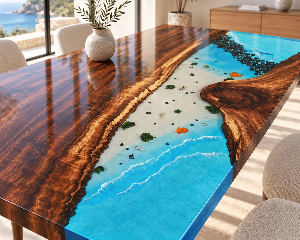 Aurorawoodart Custom Walnut Waves Beach Dining Table DT162