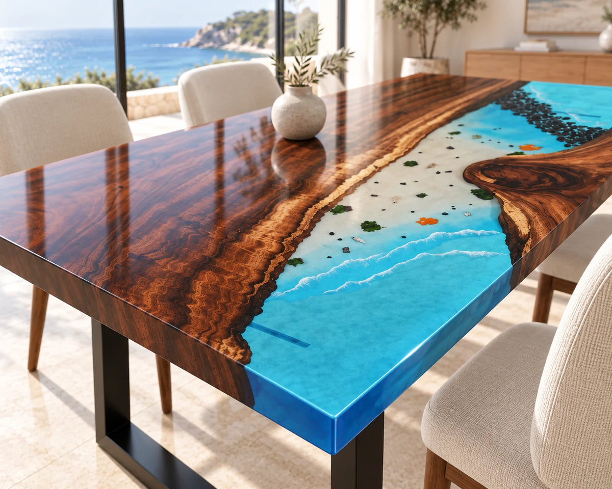 Aurorawoodart Custom Walnut Waves Beach Dining Table DT162