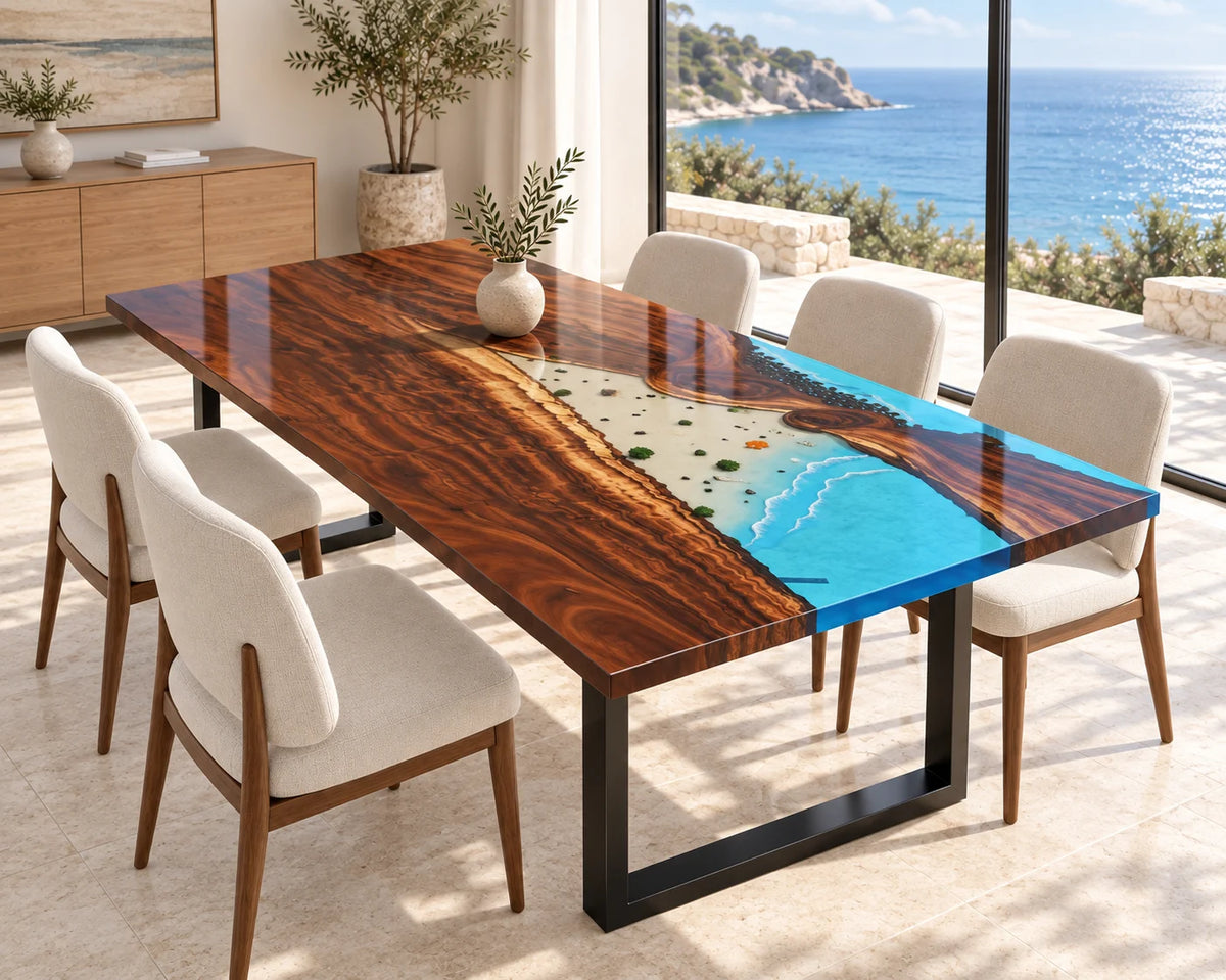 Aurorawoodart Custom Walnut Waves Beach Dining Table DT162