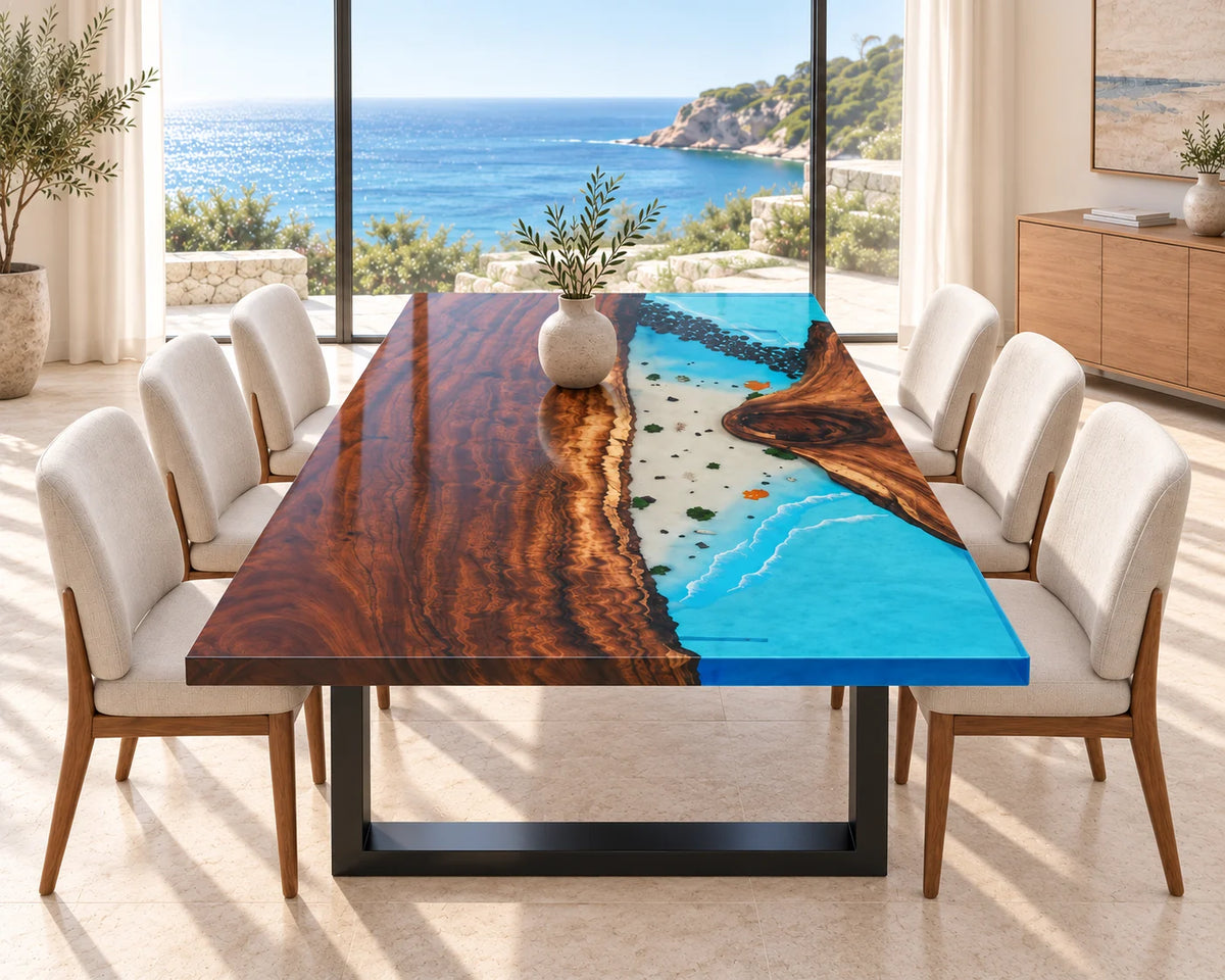 Aurorawoodart Custom Walnut Waves Beach Dining Table DT162